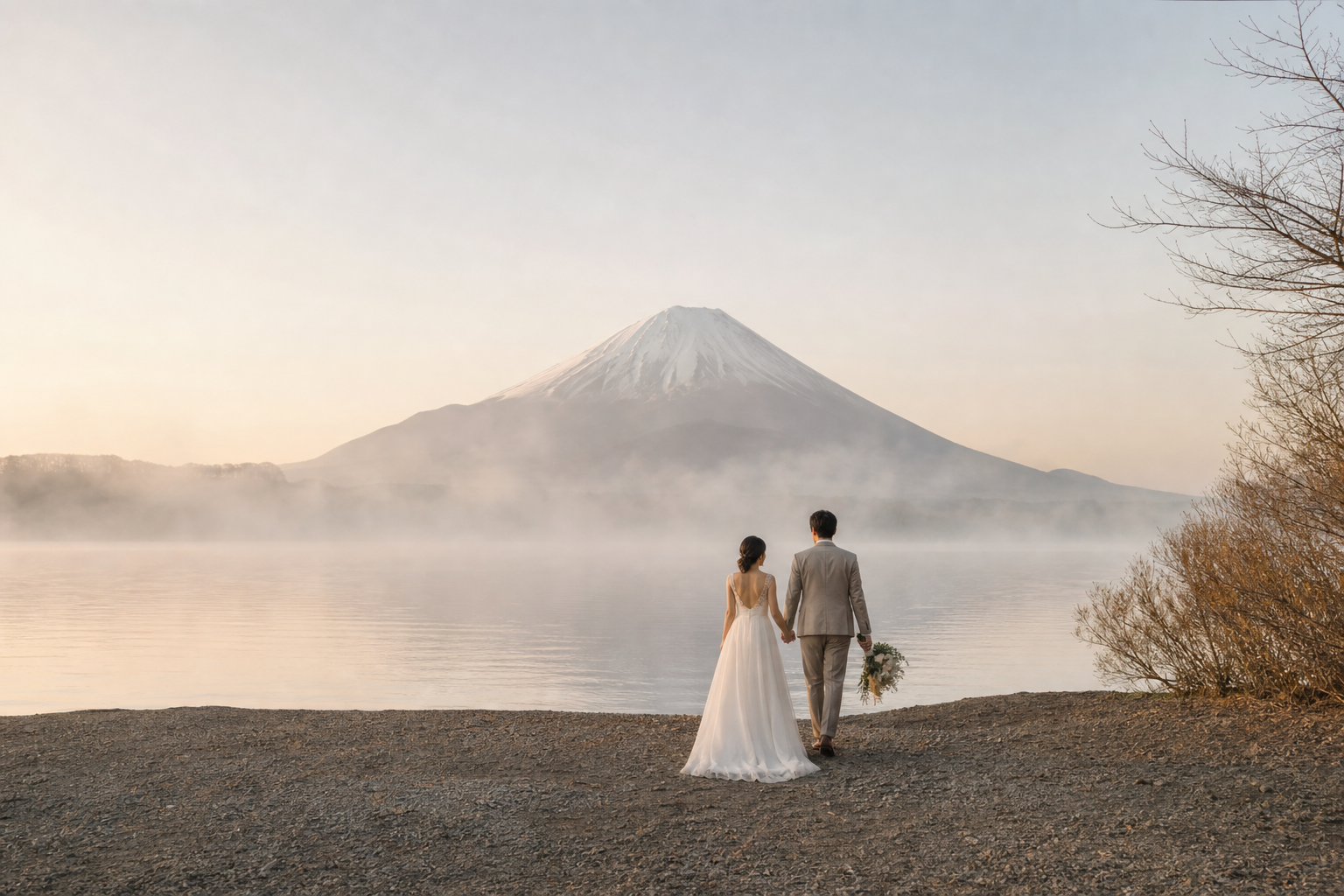 富士山と湖の前撮りイメージ